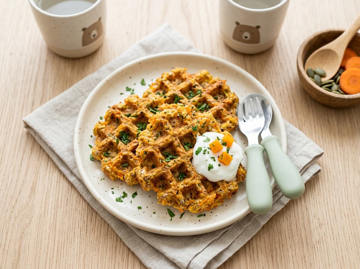 Herzhafte Kürbis-Möhren-Waffeln für Kleinkinder