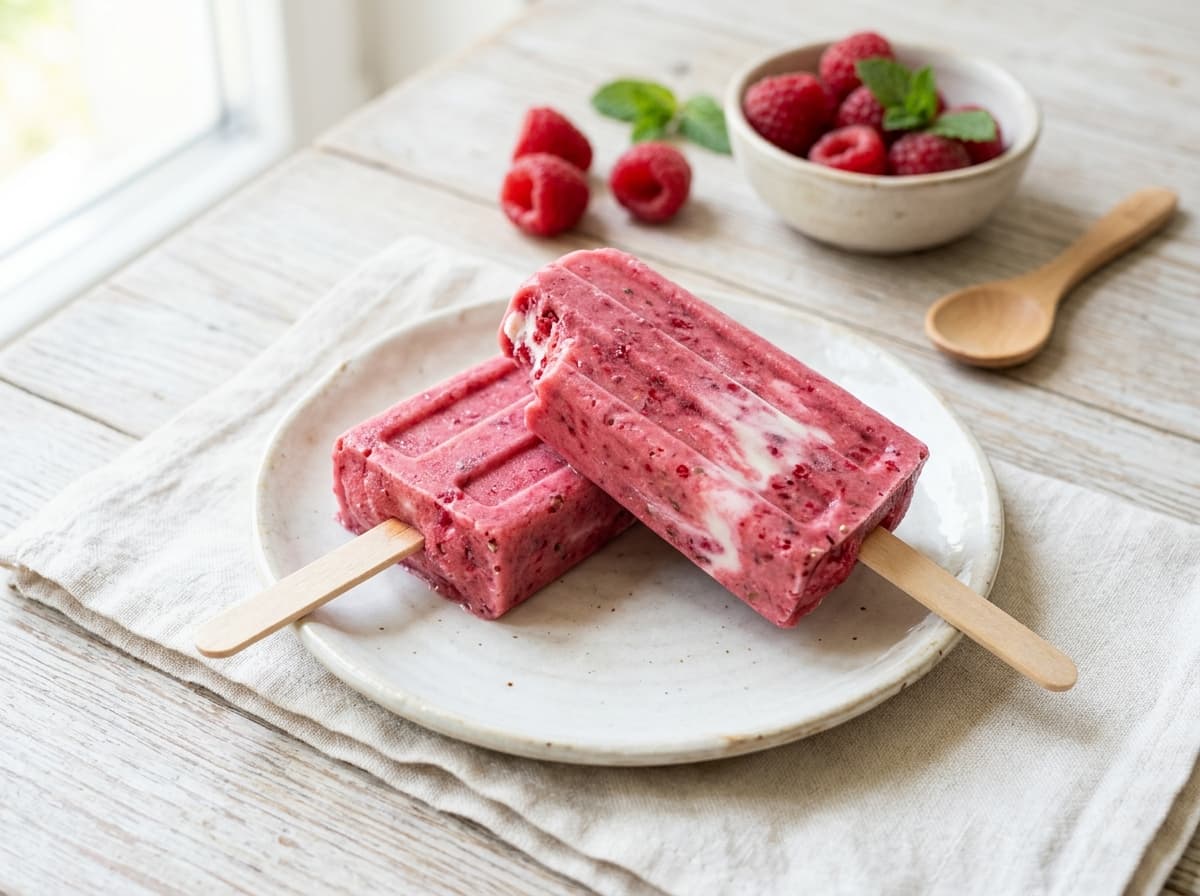 Fruchtiges Himbeer-Joghurt-Eis am Stiel