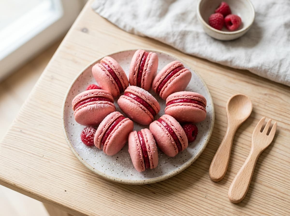 Französische Macarons mit Himbeer-Ganache für kleine Bäcker
