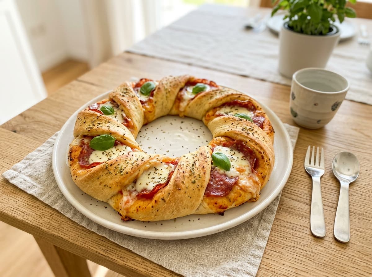 Gefüllter Pizzakranz mit Salami und Mozzarella