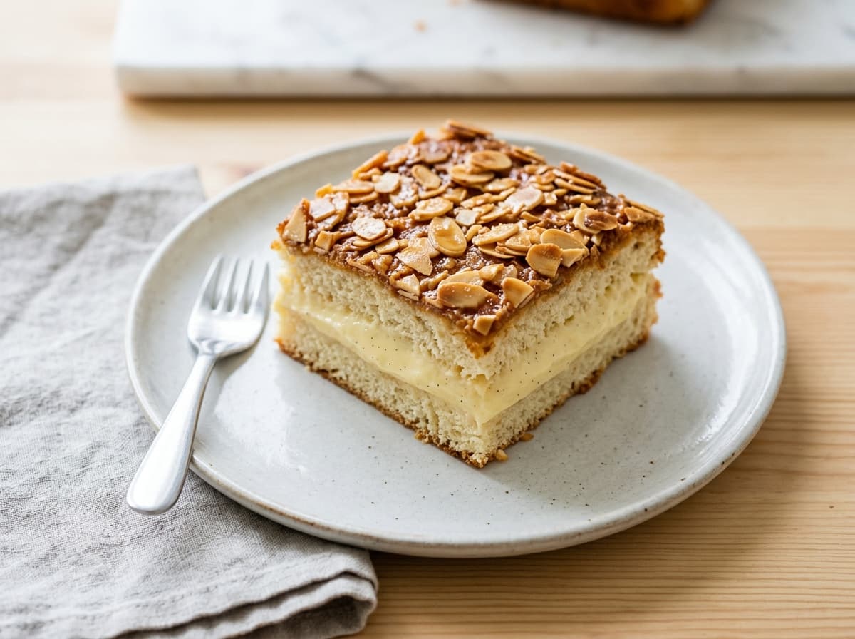 Klassischer Bienenstich mit Vanillecreme und Mandelkruste