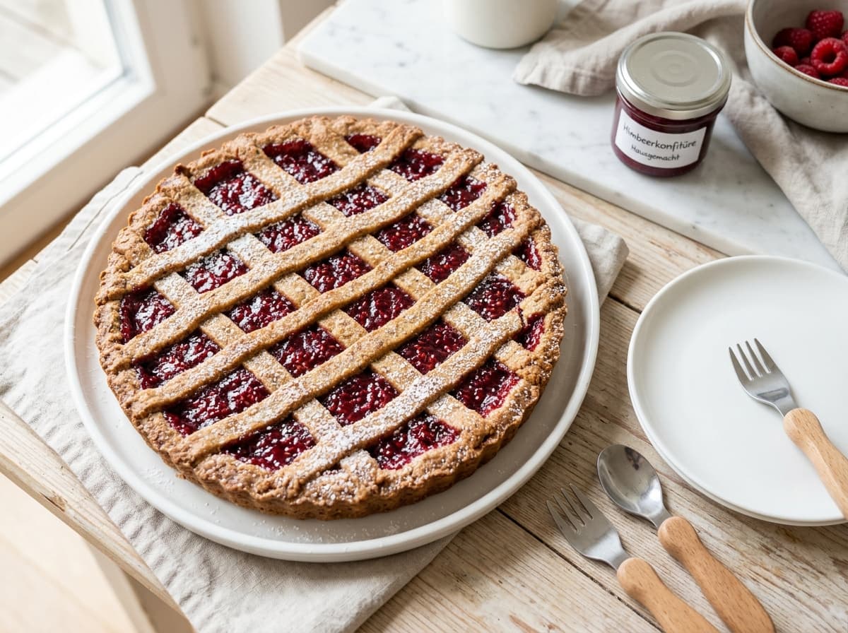 Traditionelle Linzer Torte mit Himbeerkonfitüre backen