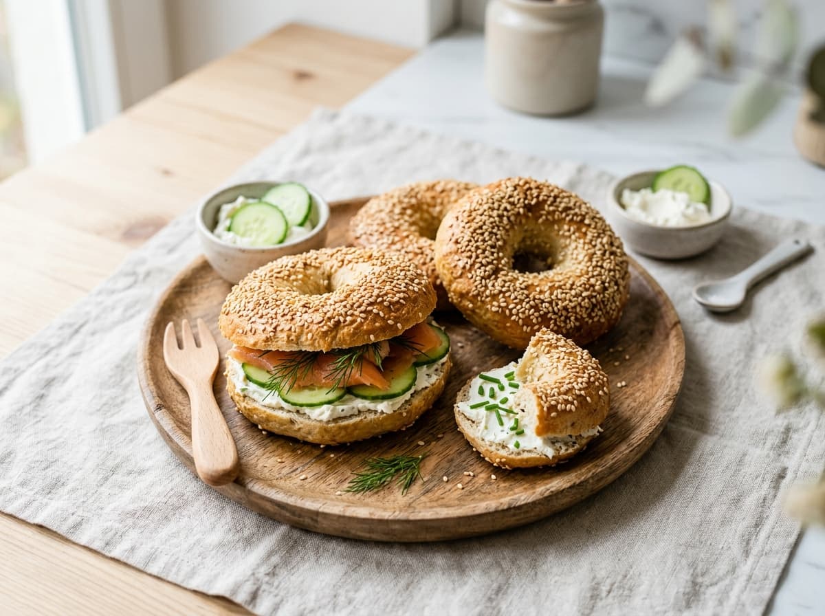 Selbstgemachte Sesam-Bagels für kleine Bäcker