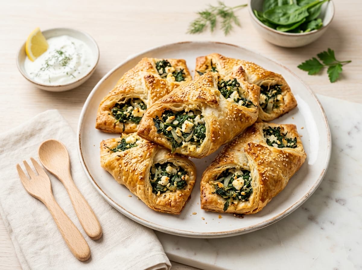 Knusprige Spinat-Feta-Taschen zum gemeinsamen Backen