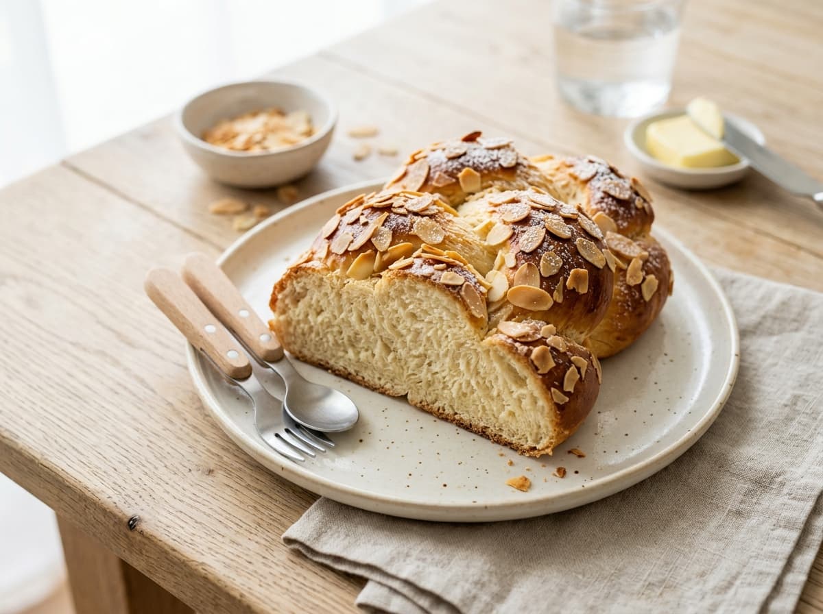 Klassischer süßer Hefezopf mit Mandelblättchen