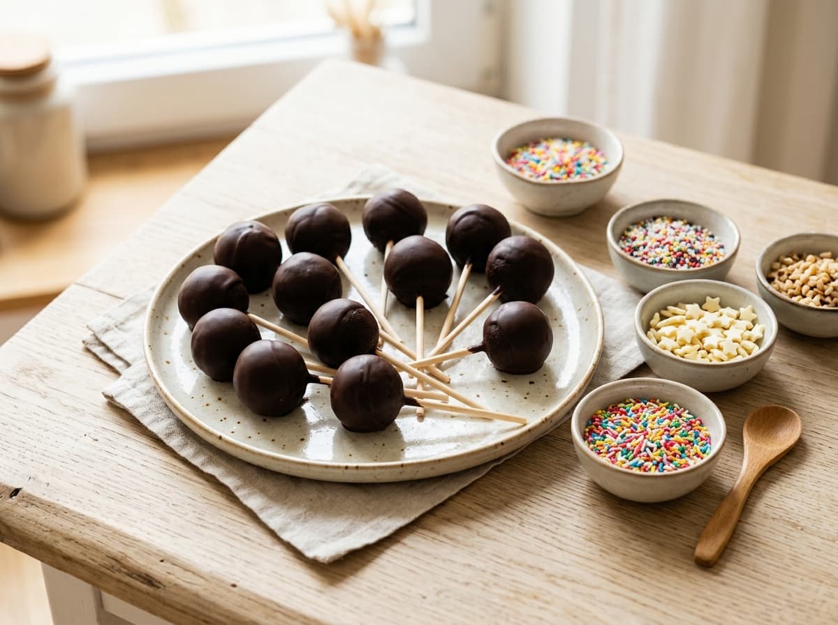 Schokoladige Cake-Pops am Stiel zum bunten Verzieren