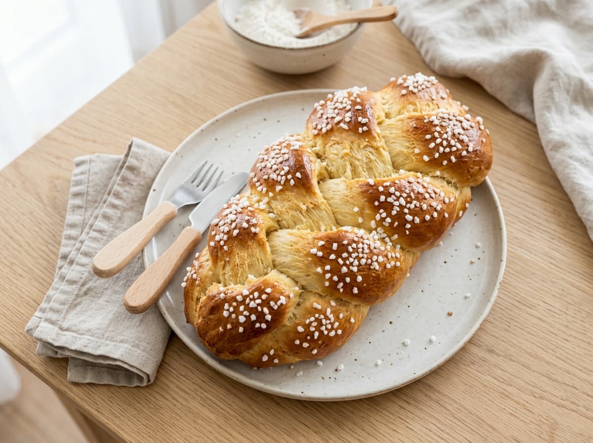 Süßer Hefezopf mit Hagelzucker zum Backen mit Kindern