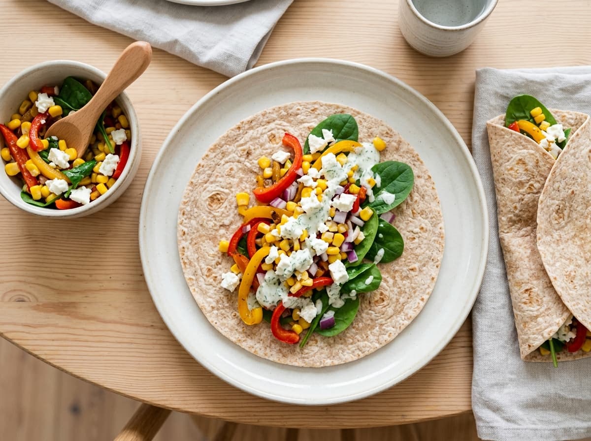 DIY-Vollkornwraps mit Paprika, Mais und Feta für die Familie