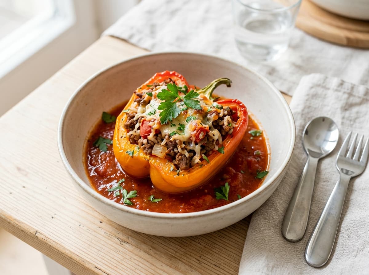 Gefüllte Paprika mit Rinderhackfleisch und Reis