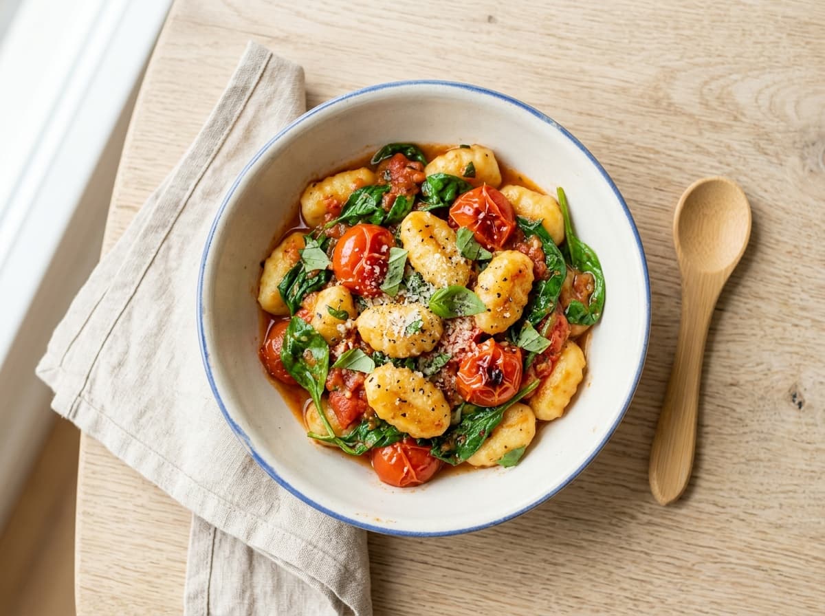 Schnelle Gnocchi-Pfanne mit Spinat und Tomaten