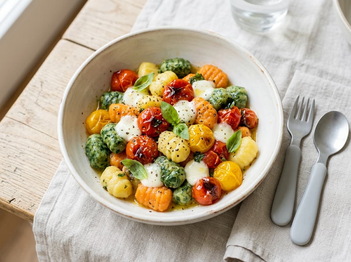 Bunte Gnocchi-Pfanne mit Kirschtomaten und Mozzarella