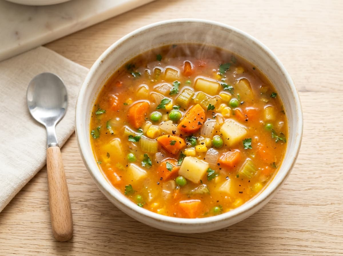 Milde Rote-Linsen-Suppe mit Würstchenrädern für Kinder