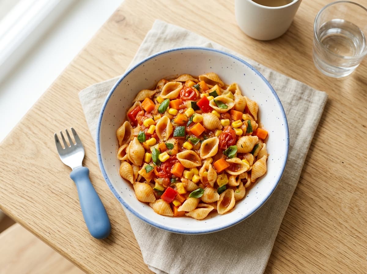 Bunte Nudeln mit cremigem Erbsen-Basilikum-Pesto