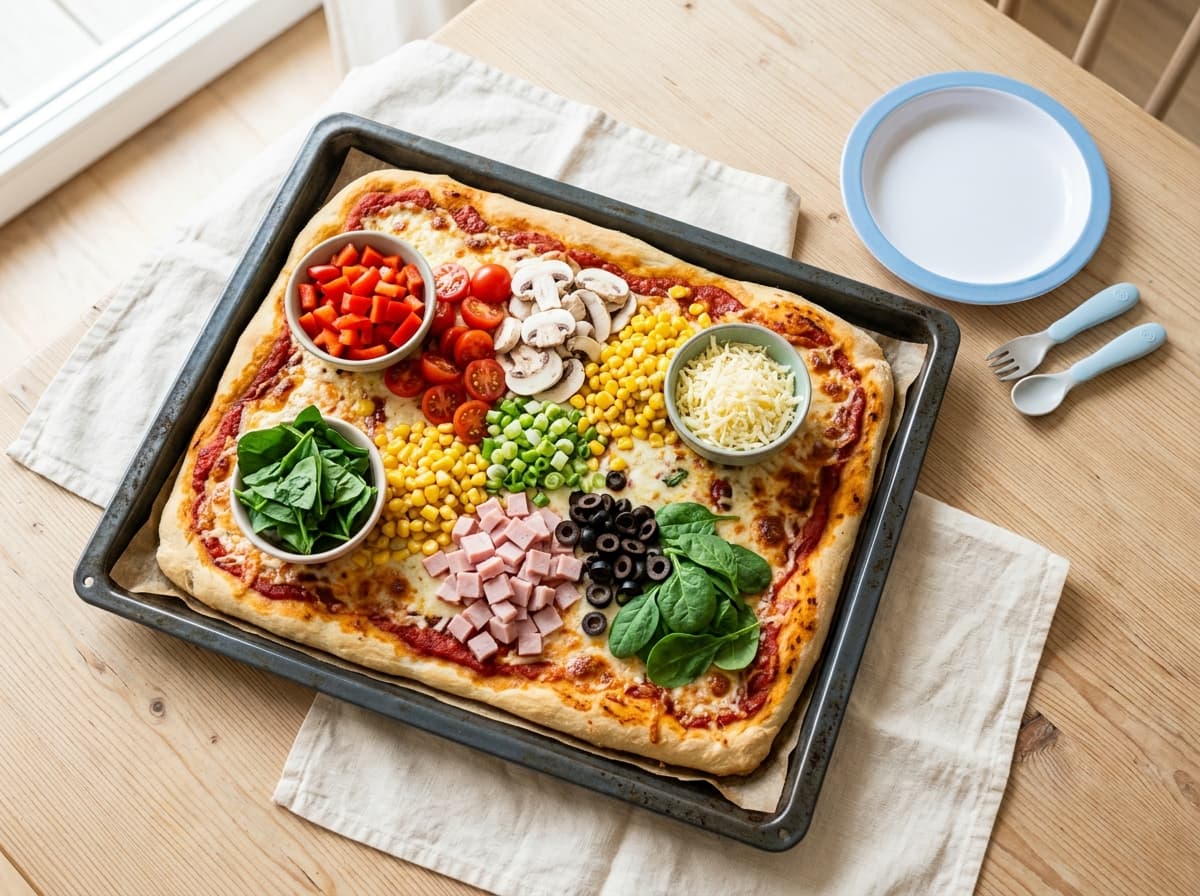 Bunte Familien-Blechpizza zum Selbstbelegen