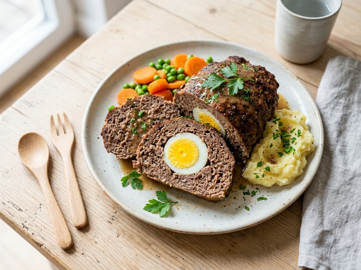 Saftiger Hackbraten mit verstecktem Ei für die ganze Familie