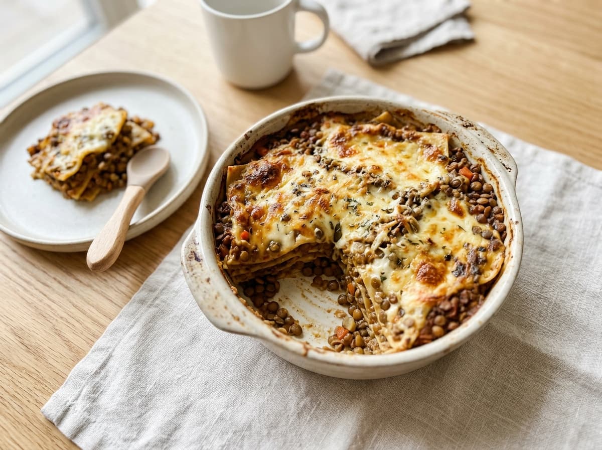 Vegetarische Linsen-Lasagne mit milder Béchamelsoße
