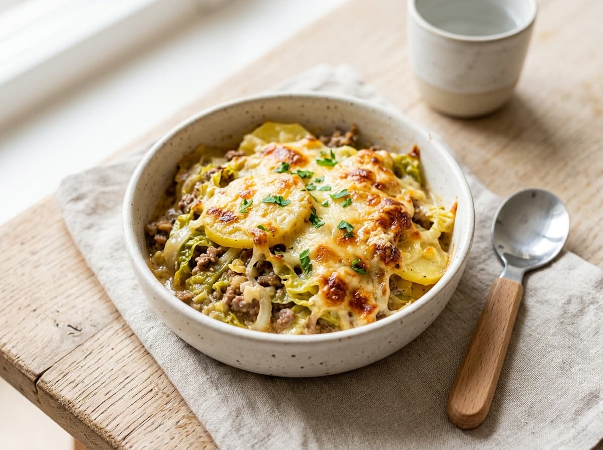 Herzhafter Wirsing-Kartoffel-Auflauf mit Käse
