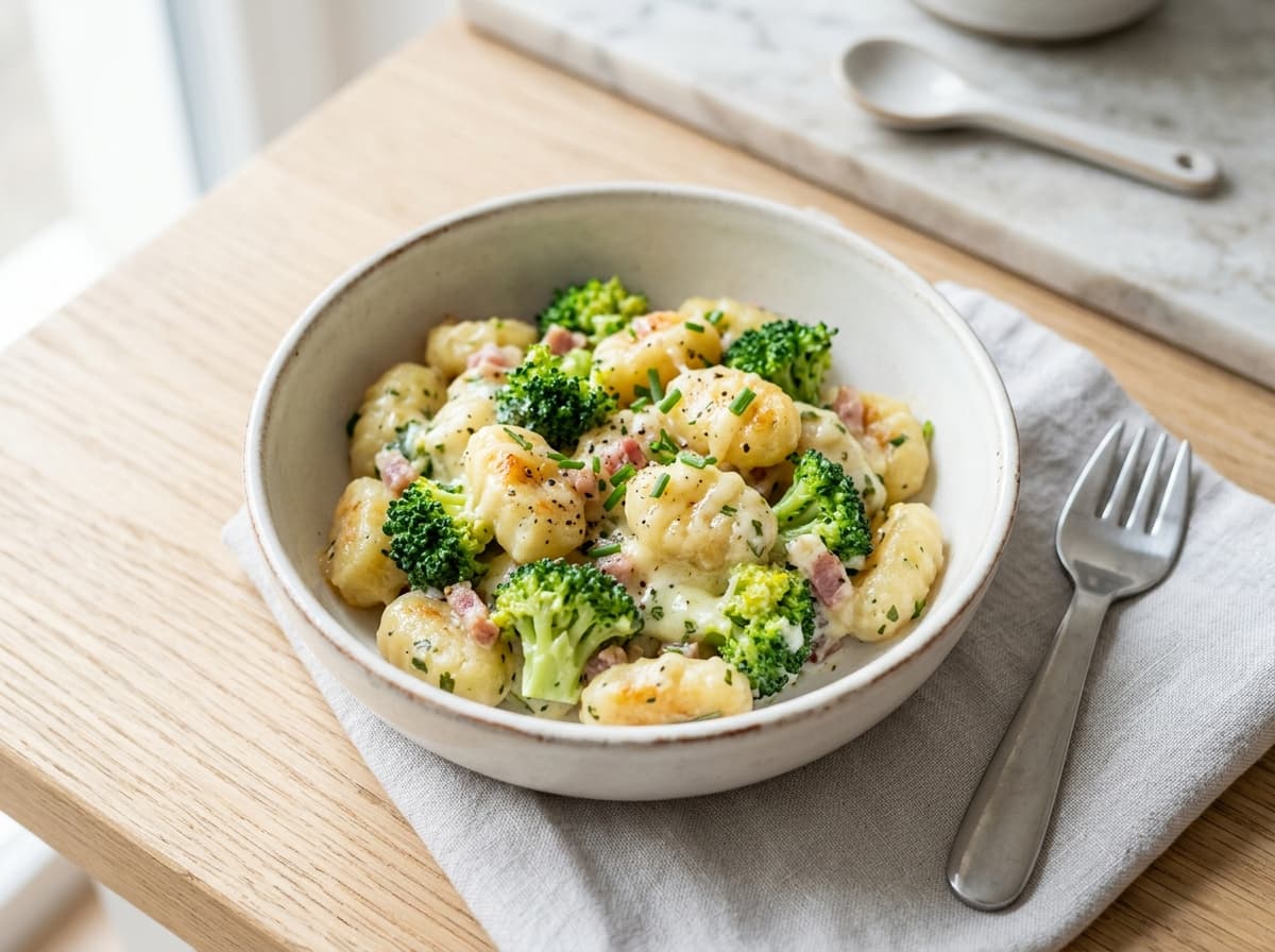 Schnelle Gnocchi-Pfanne mit Brokkoli und milder Frischkäsesoße