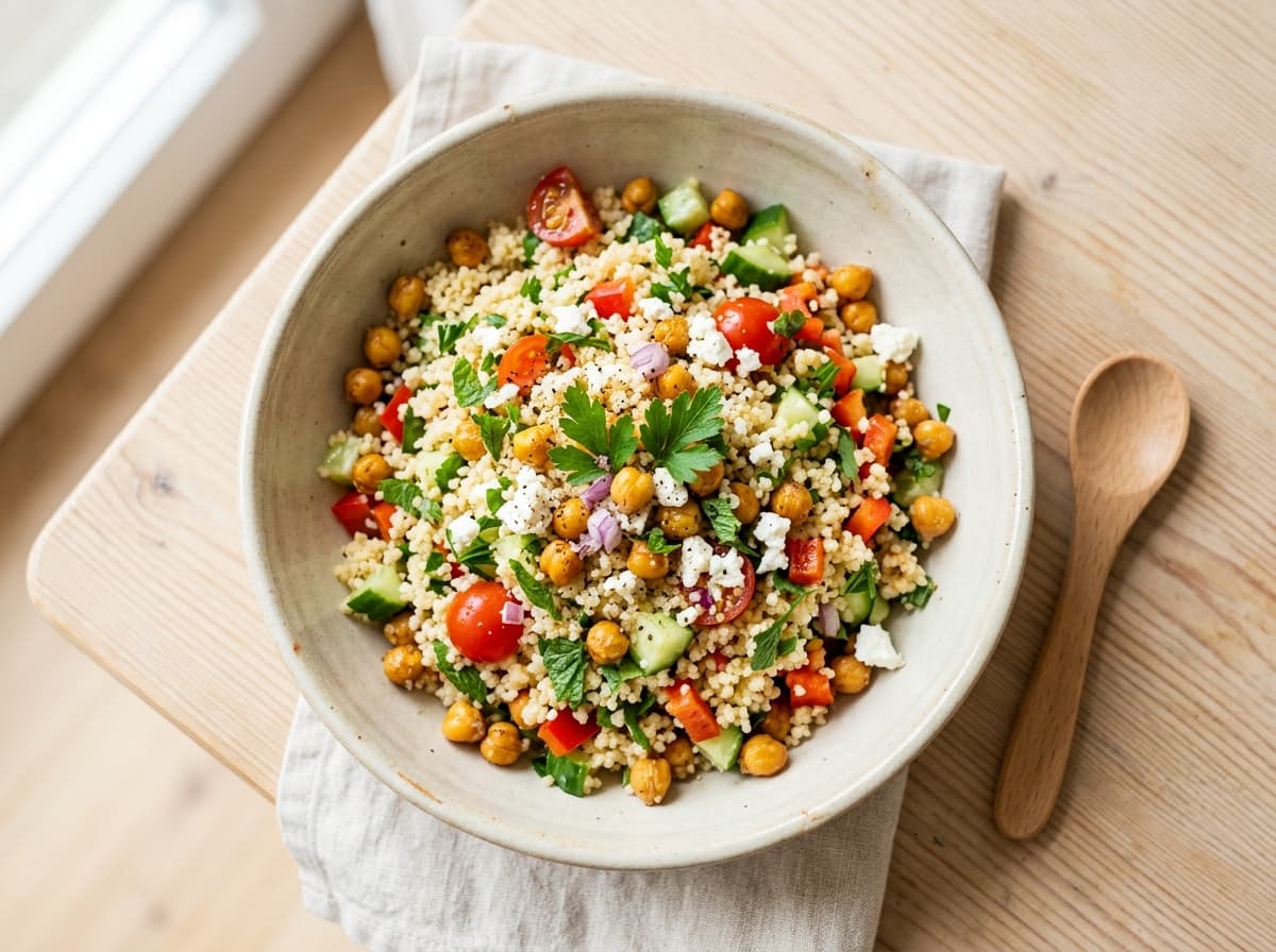 Lauwarmer Couscous-Salat mit Kichererbsen für die Schwangerschaft