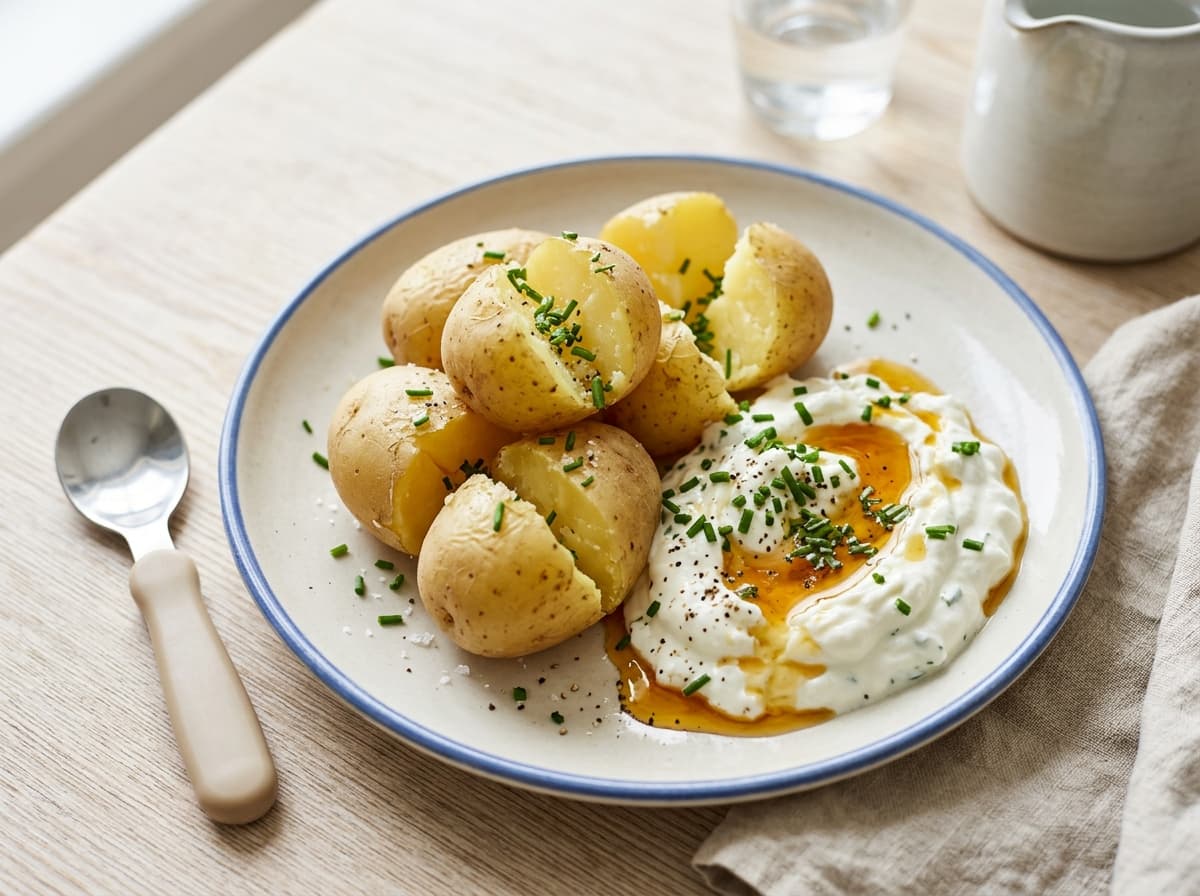 Klassische Pellkartoffeln mit mildem Quark und Leinöl