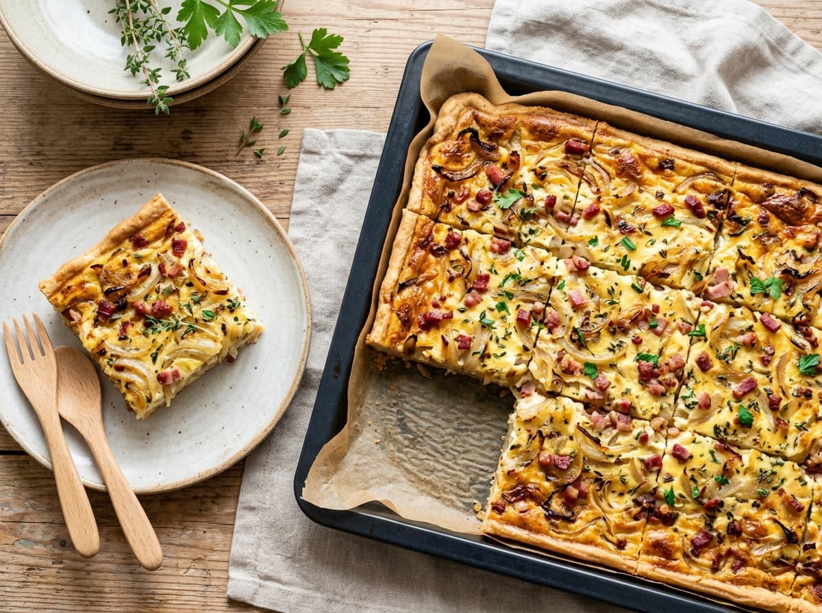 Milder Herbst-Zwiebelkuchen vom Blech für die ganze Familie