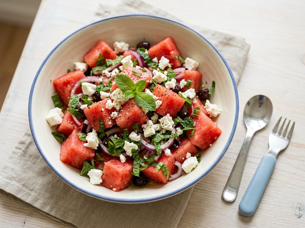 Erfrischender Wassermelonen-Feta-Salat mit frischer Minze