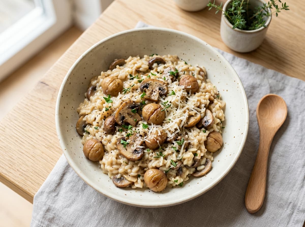 Cremiges Champignon-Risotto mit süßen Maronen