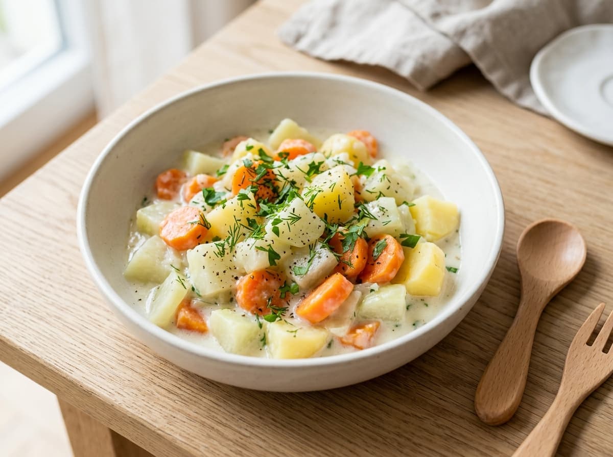 Cremiges Kohlrabi-Möhren-Gemüse mit milden Kartoffeln
