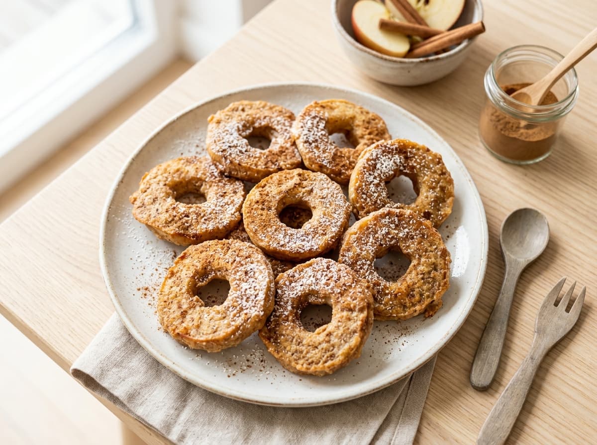Gebackene Apfel-Zimt-Ringe im Dinkel-Teigmantel