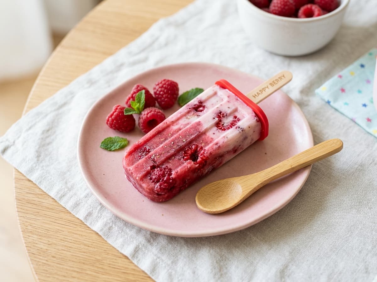 Fruchtiges Himbeer-Joghurt-Eis am Stiel für Kinder