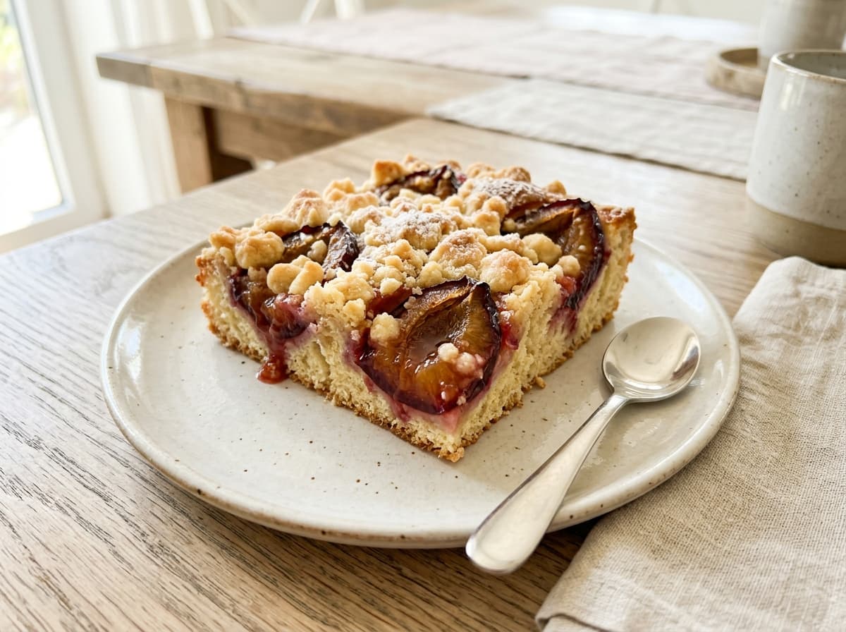 Saftiger Pflaumenkuchen vom Blech mit sanften Butterstreuseln