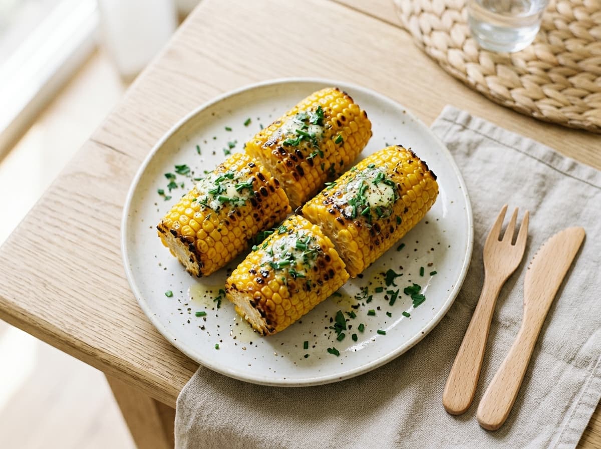 Sommerliche gegrillte Maiskolben mit milder Kräuterbutter