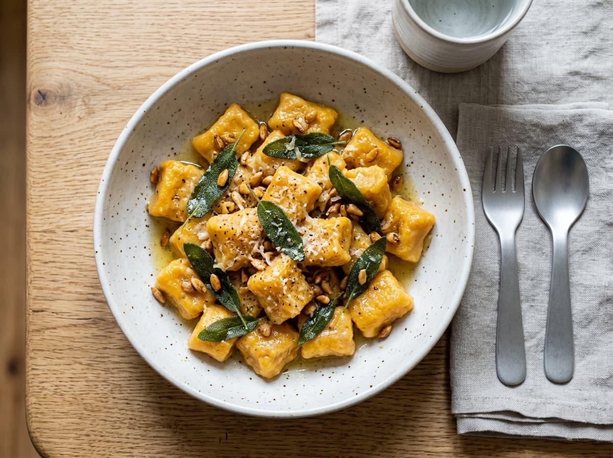 Selbstgemachte Kürbis-Gnocchi mit milder Salbeibutter