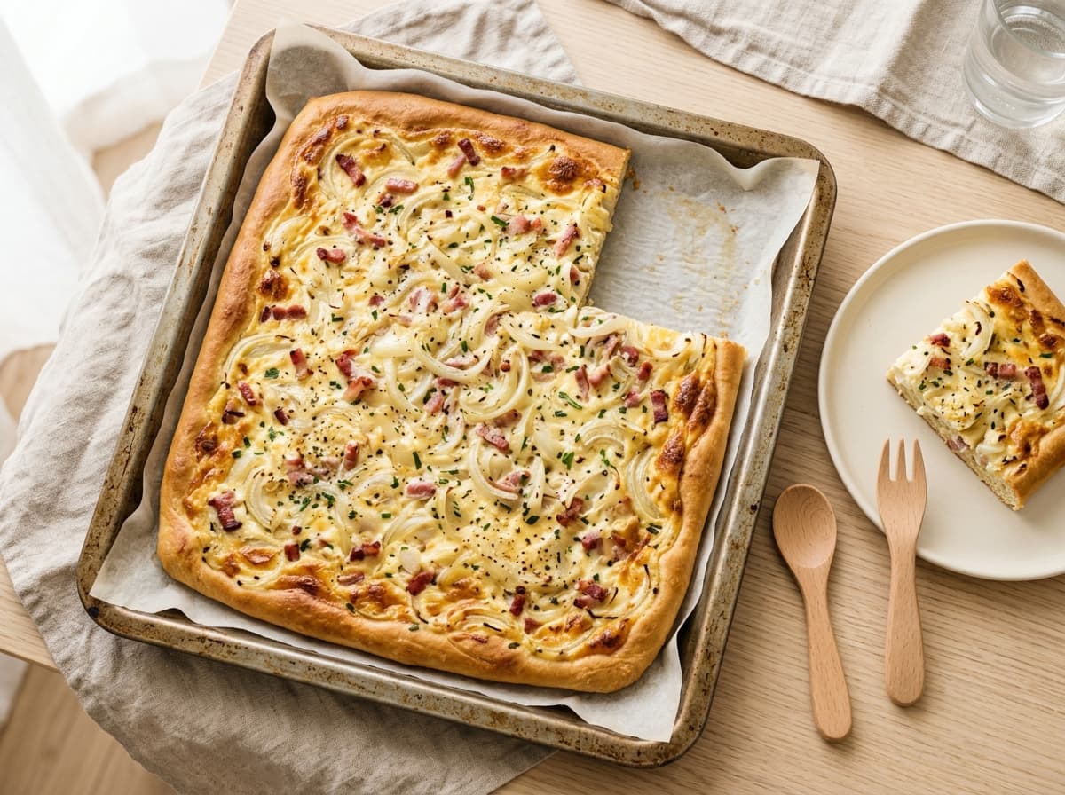 Milder Zwiebelkuchen vom Blech für die ganze Familie