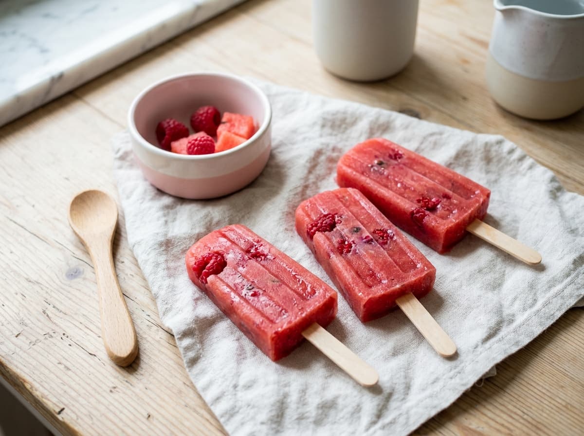 Erfrischendes Wassermelonen-Himbeer-Eis am Stiel für Kinder