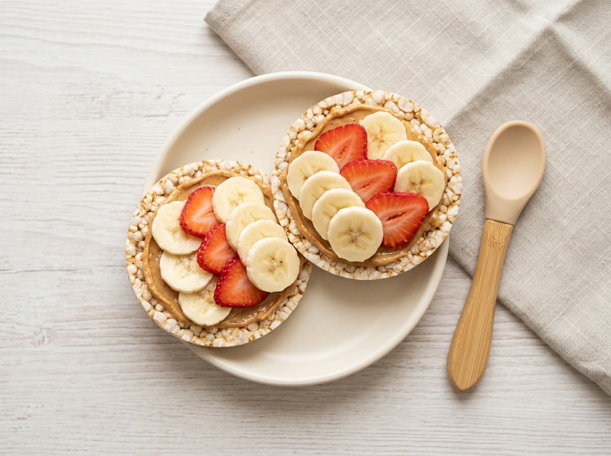 Ungesalzene Reiswaffeln mit mildem Beeren-Aufstrich für Babys