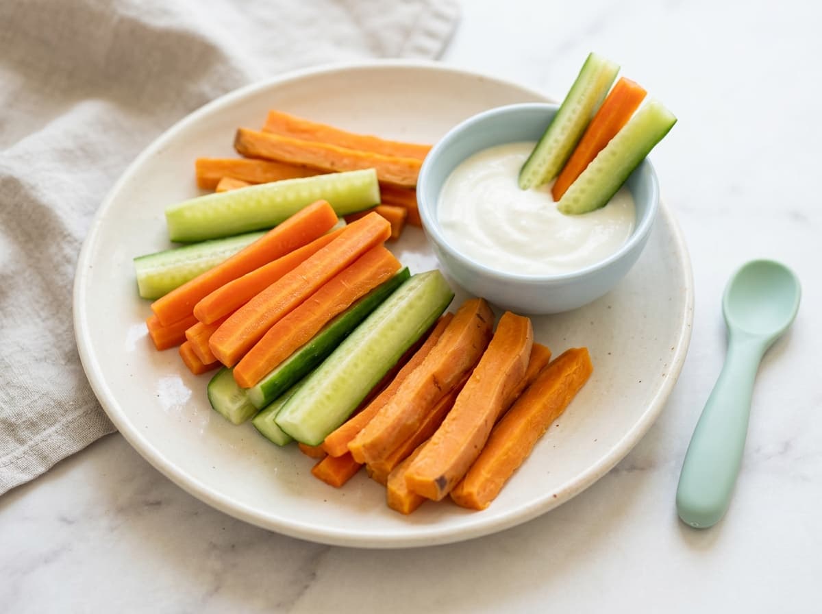 Weichgekochte Kohlrabi- und Karottensticks für Babys