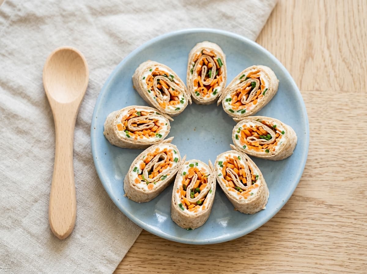 Milde Frischkäse-Karotten-Röllchen aus Wraps für Kleinkinder