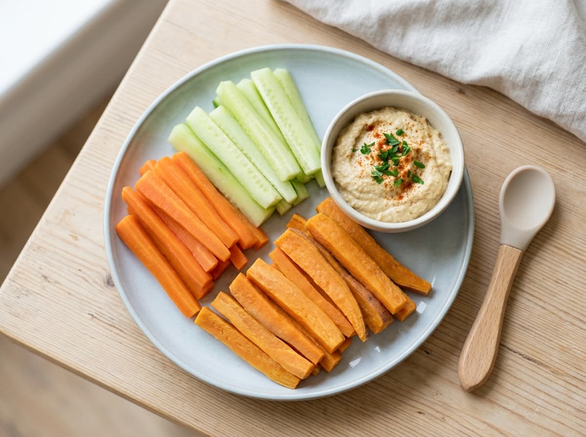 Milde weiße Bohnencreme mit gedünsteten Paprikasticks