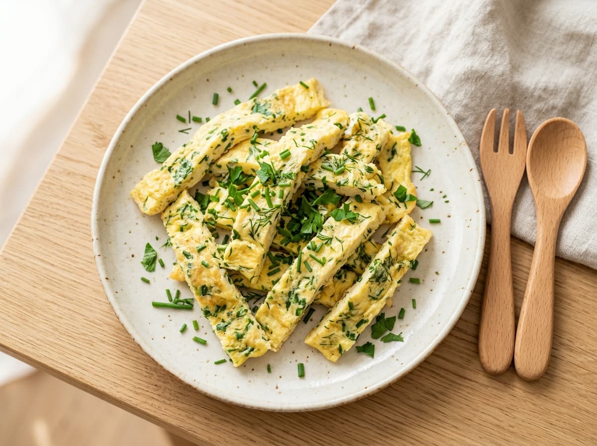 Weiche Omelett-Streifen mit milden Kräutern: Ein schneller Snack