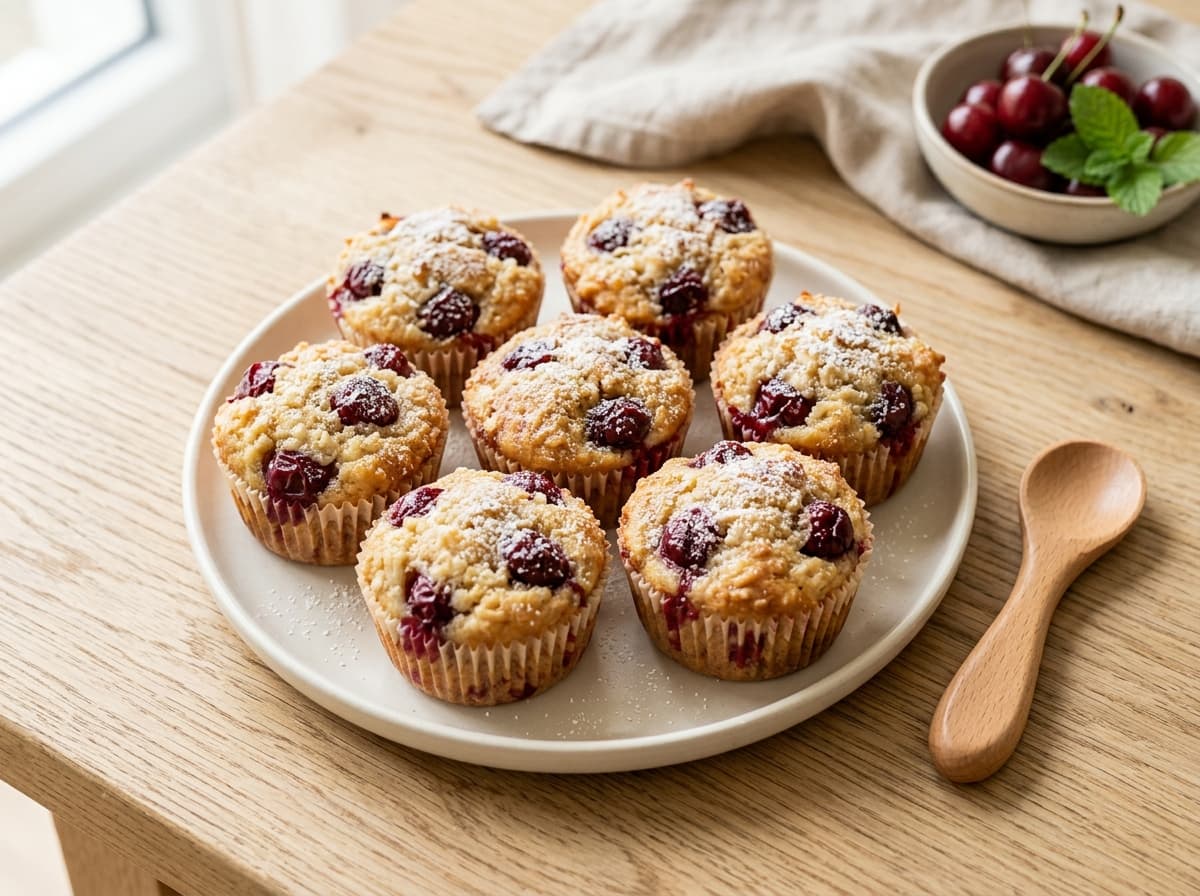 Süße Milchreis-Muffins mit fruchtigen Sauerkirschen