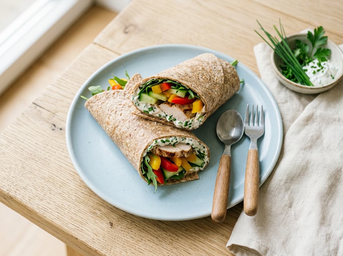 Vollkorn-Wraps mit Putenbrust, Paprika und Kräuterquark