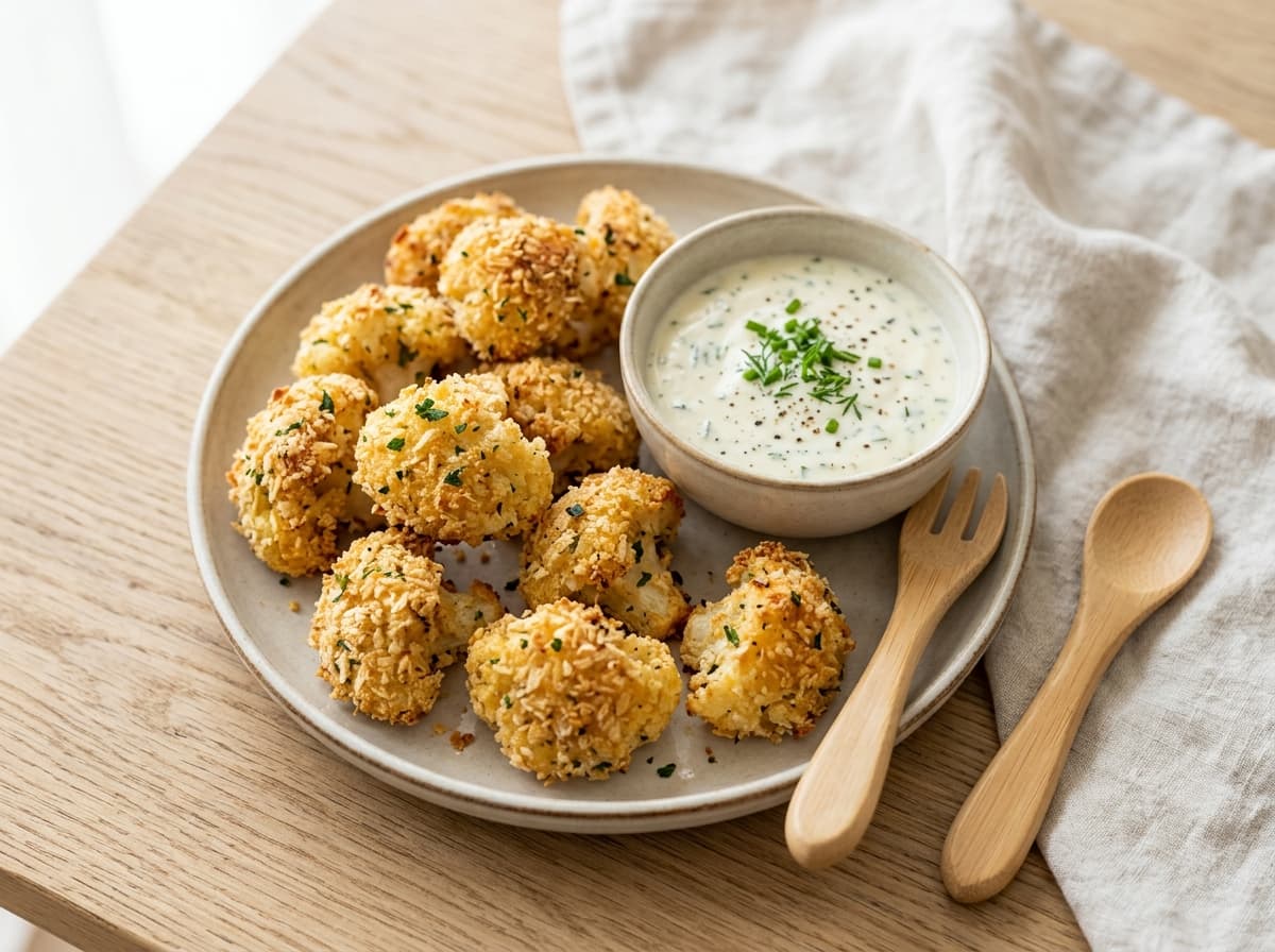 Knusprige Blumenkohl-Nuggets mit mildem Joghurt-Dip
