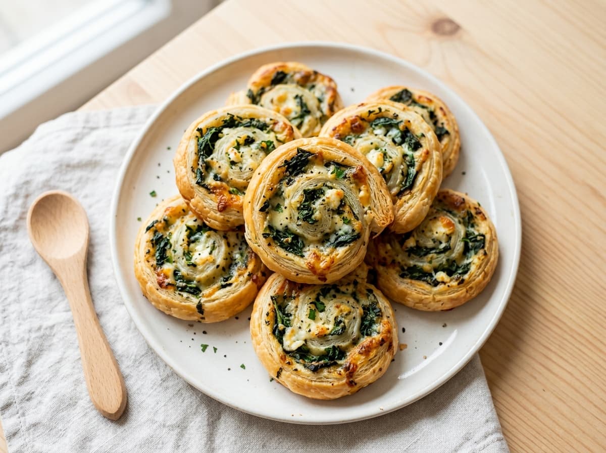 Herzhafte Spinat-Käse-Schnecken aus Blätterteig