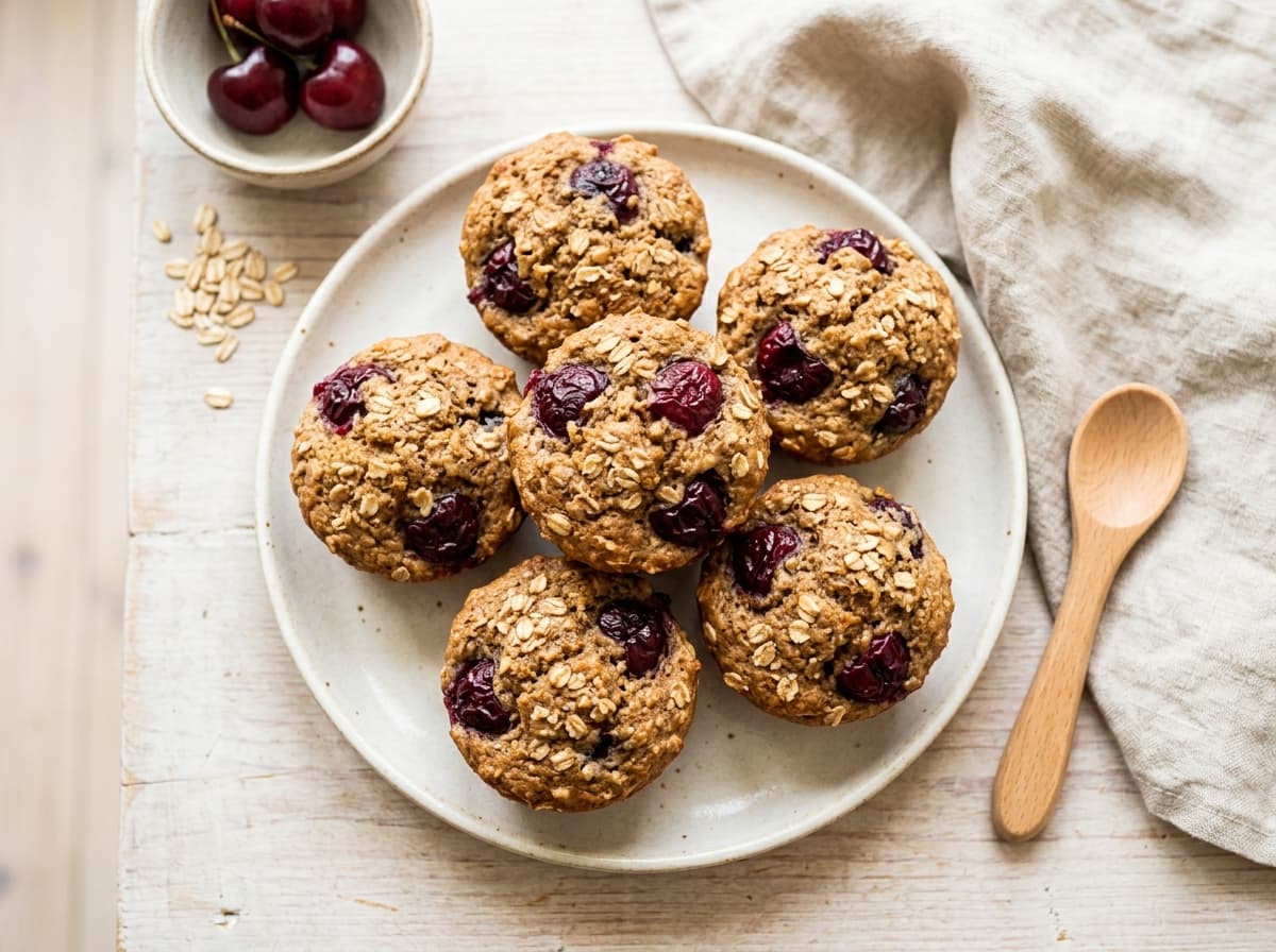 Saftige Kirsch-Hafer-Muffins ohne Zuckerzusatz