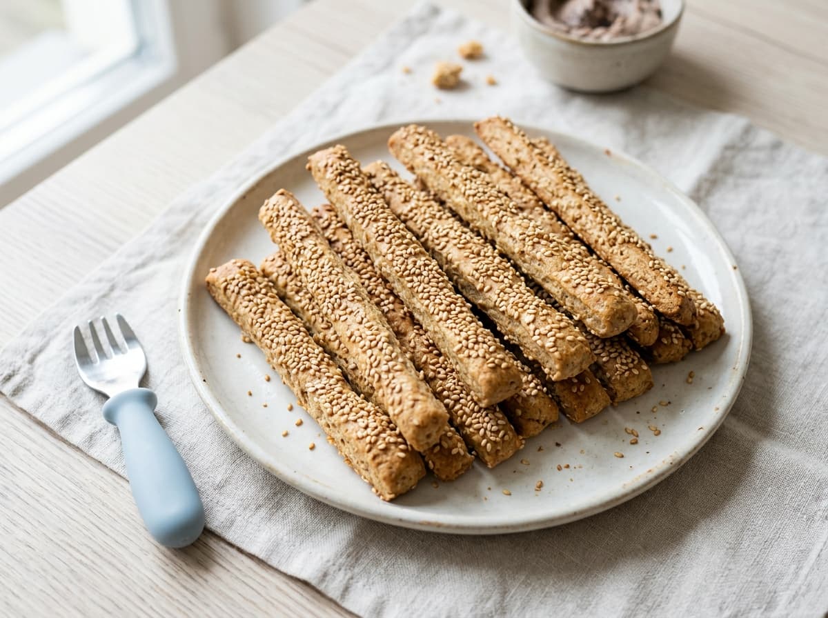 Knusprige Dinkel-Sesam-Stangen zum Knabbern