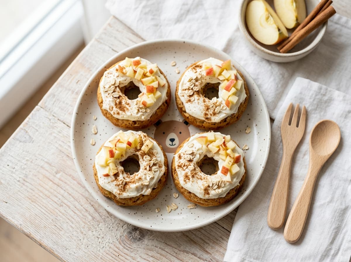 Fruchtige Apfel-Donuts mit Frischkäse-Topping: Ein gesunder Snack für Kinder