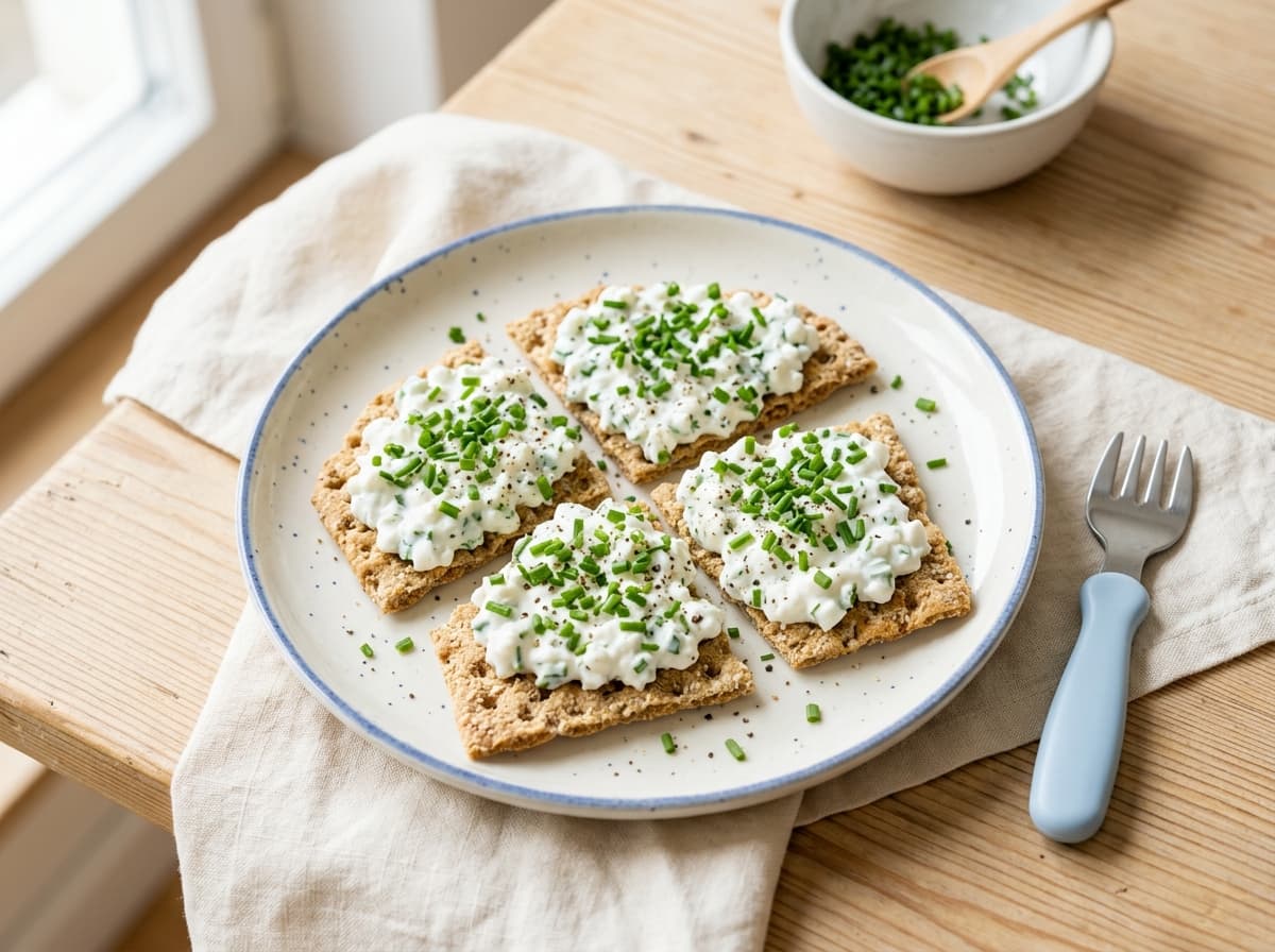 Knuspriges Knäckebrot mit Schnittlauch-Hüttenkäse für Kinder