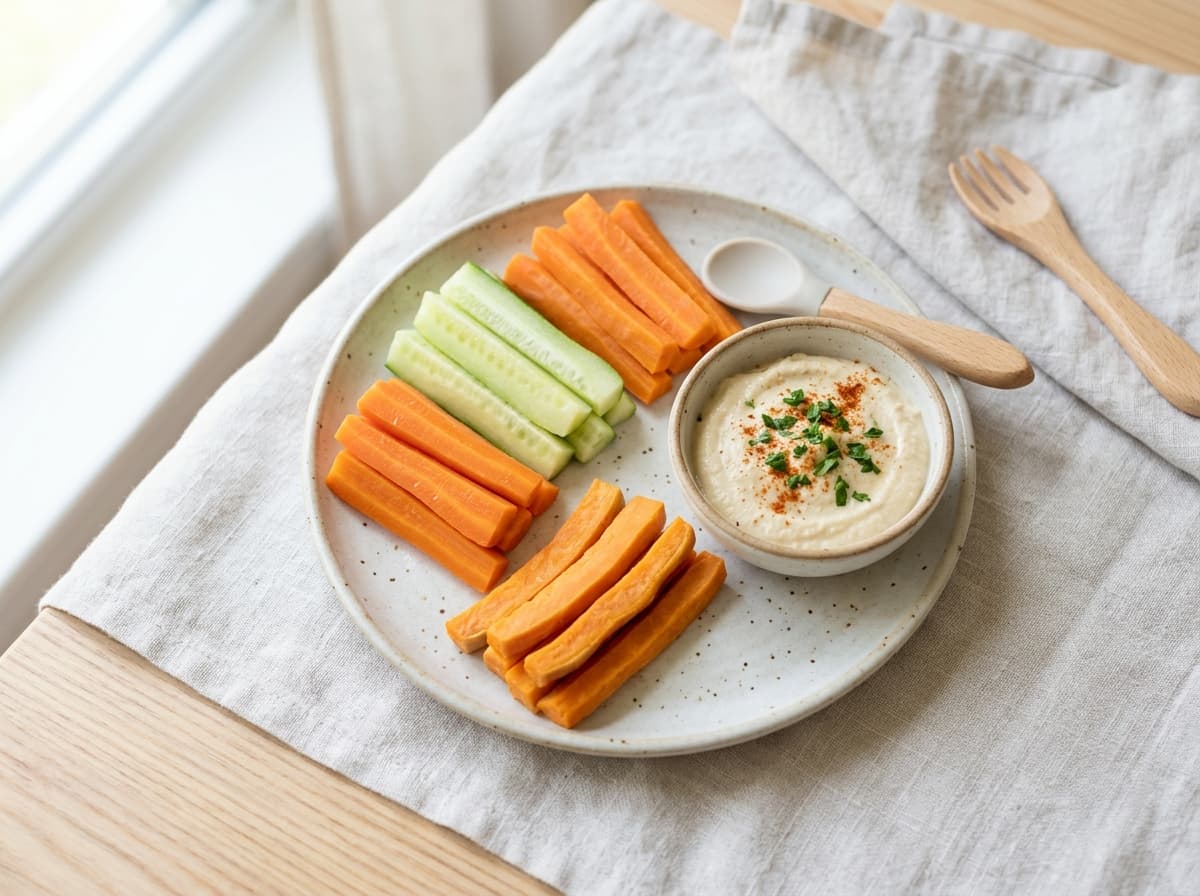 Frischer Kräuterquark mit bunten Gemüsesticks
