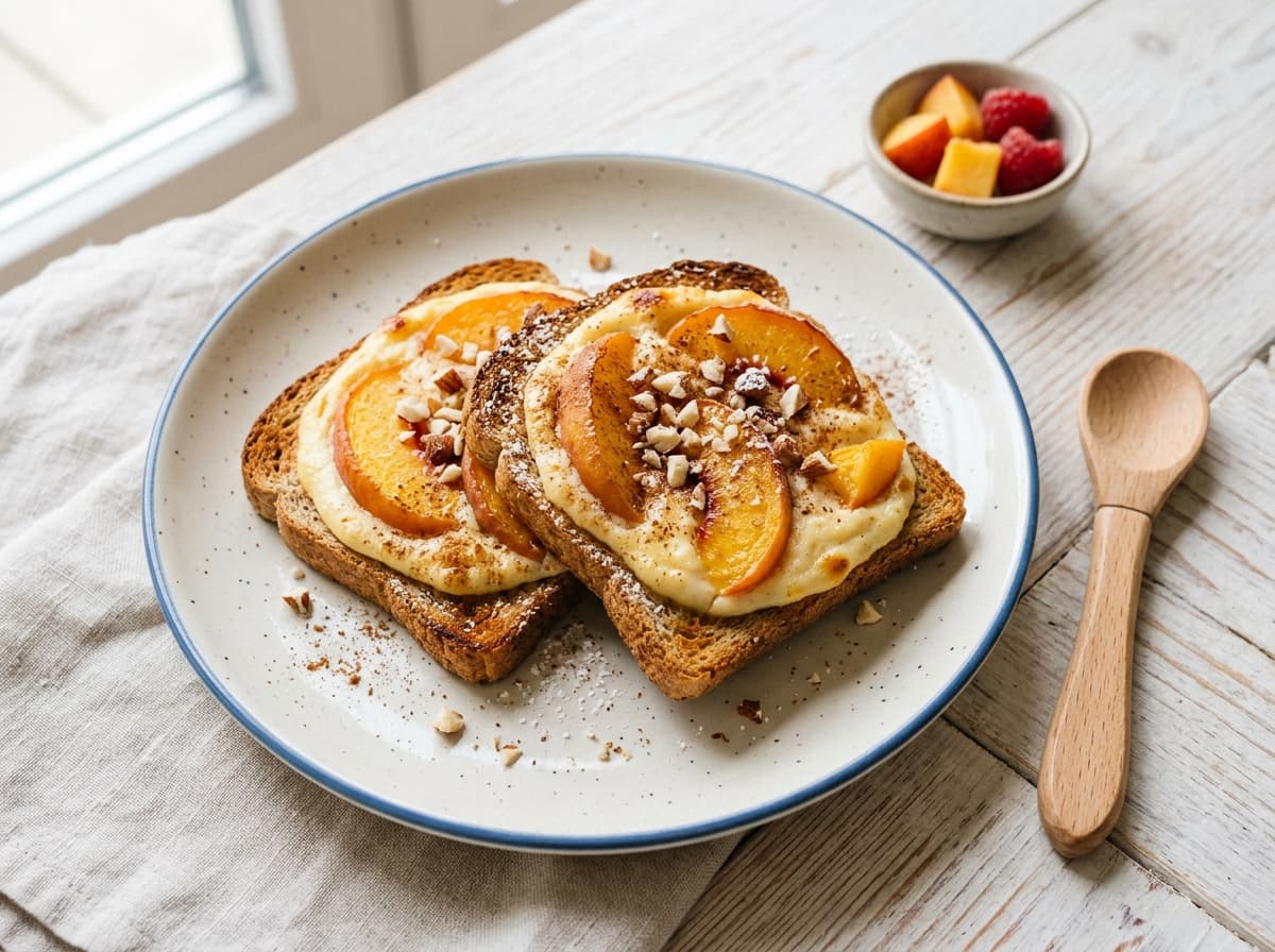 Süße Quark-Pfirsich-Toasts aus dem Ofen: Ein warmer Snack für Kinder